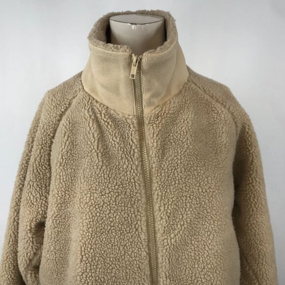 JOHN J GALT ~ WOMENS ONE SIZE ~ TAN SHERPA FLEECE FULL ZIP JACKET COAT - Picture 2 of 7